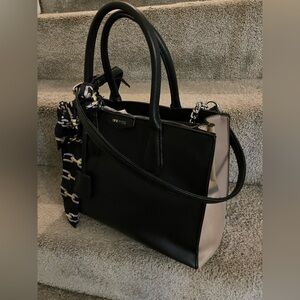 In BEAUTIFUL Condition! NINE WEST Vegan Leather Black and Tan Satchel/Crossbody